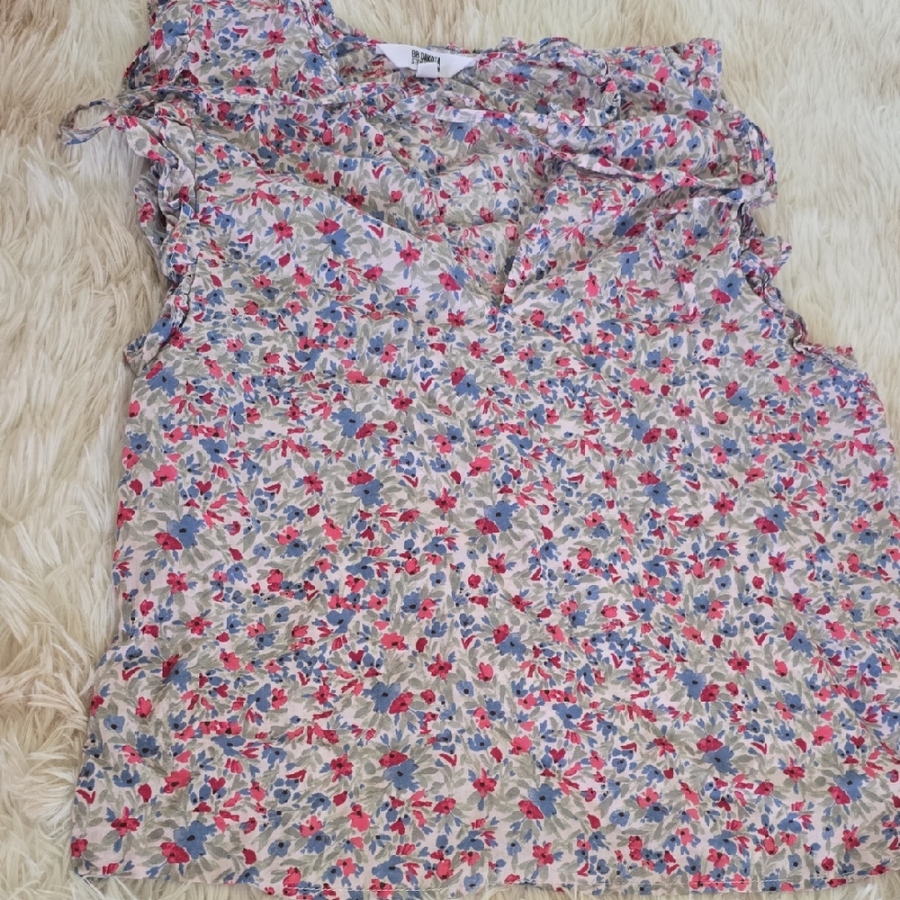 BB Dakota Pink and Blue Ruffled Floral Blouse